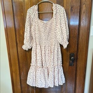 Ivy City Co Floral Madeline (Short) Dress - Cream and Pink
